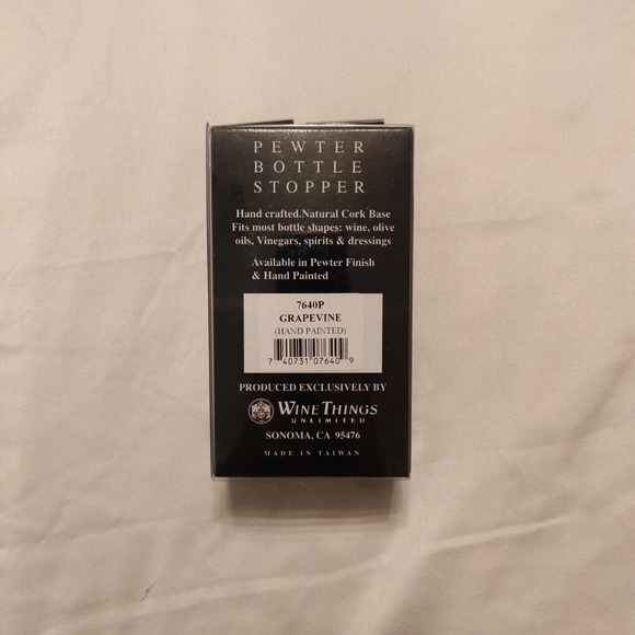 Wine Things Unlimited NEW Pewter Bottle Stopper Grapevine Hand Painted. AK - Picture 3 of 6